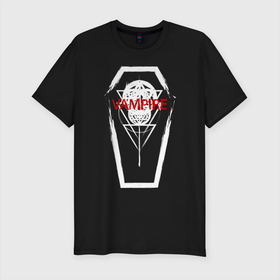 Мужская футболка хлопок Slim с принтом Vampire в Новосибирске, 92% хлопок, 8% лайкра | приталенный силуэт, круглый вырез ворота, длина до линии бедра, короткий рукав | coffin | metal | rock | vampire the masquerade | вампир | гроб | демон | кровь | метал | неформат | оккультизм | пентаграмма | рок
