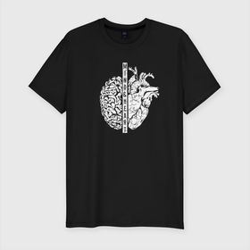 Мужская футболка хлопок Slim с принтом Сердце и Разум в Тюмени, 92% хлопок, 8% лайкра | приталенный силуэт, круглый вырез ворота, длина до линии бедра, короткий рукав | анатомия | любовь | мозг | сердечко | сердце и разум | ум | чувства