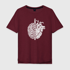 Мужская футболка хлопок Oversize с принтом Сердце и Разум в Кировске, 100% хлопок | свободный крой, круглый ворот, “спинка” длиннее передней части | Тематика изображения на принте: анатомия | любовь | мозг | сердечко | сердце и разум | ум | чувства