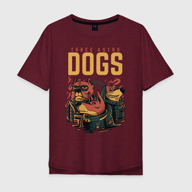 Мужская футболка хлопок Oversize с принтом Собаки космонавты в Новосибирске, 100% хлопок | свободный крой, круглый ворот, “спинка” длиннее передней части | Тематика изображения на принте: очки | планета | скафандр | собака | уличный стиль | улыбка