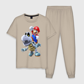Мужская пижама хлопок с принтом Mario hit в Белгороде, 100% хлопок | брюки и футболка прямого кроя, без карманов, на брюках мягкая резинка на поясе и по низу штанин
 | mario | nintendo switch | odyssey | turtle | марио | нинтендо свитч | одиссея | черепаха