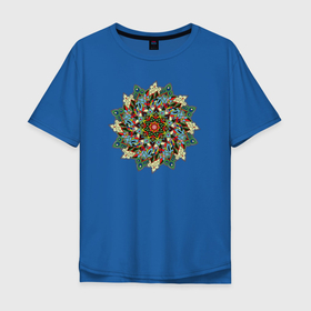 Мужская футболка хлопок Oversize с принтом Лоскутная мандала в Санкт-Петербурге, 100% хлопок | свободный крой, круглый ворот, “спинка” длиннее передней части | круг | круглая | лоскутное | лоскуты | медитативный | медитация | орнамент | радиальная | узор | этнический