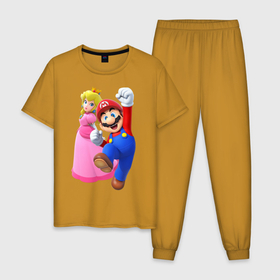 Мужская пижама хлопок с принтом Mario Princess в Екатеринбурге, 100% хлопок | брюки и футболка прямого кроя, без карманов, на брюках мягкая резинка на поясе и по низу штанин
 | mario | nintendo switch | odyssey | princess | марио | нинтендо свитч | одиссея