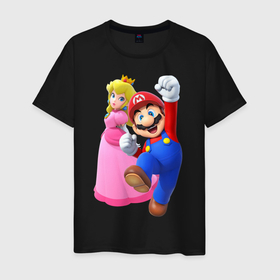 Мужская футболка хлопок с принтом Mario Princess в Белгороде, 100% хлопок | прямой крой, круглый вырез горловины, длина до линии бедер, слегка спущенное плечо. | mario | nintendo switch | odyssey | princess | марио | нинтендо свитч | одиссея