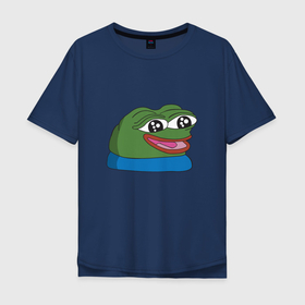 Мужская футболка хлопок Oversize с принтом Pepe, pepe happy, Пепе хеппи в Белгороде, 100% хлопок | свободный крой, круглый ворот, “спинка” длиннее передней части | Тематика изображения на принте: frog pepe | happy | happy new year | mem | meme | peepo | pepe | pepe happy | лягушка пепе | лягушонок | лягушонок пепе | пепе хеппи | хеппи