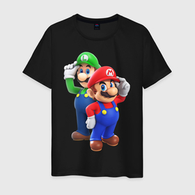 Мужская футболка хлопок с принтом Mario Bros , 100% хлопок | прямой крой, круглый вырез горловины, длина до линии бедер, слегка спущенное плечо. | bros | luigi | mario | nintendo switch | odyssey | братья | луиджи | марио | нинтендо свитч | одиссея
