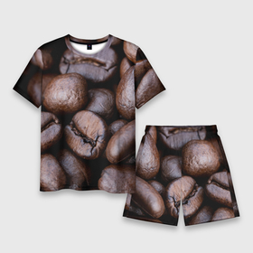 Мужской костюм с шортами 3D с принтом Кофейные зёрна в Тюмени,  |  | абстрактные | абстрактный | абстракция | еда | зёрна | зерно | зерновые | кофе | кофеёк | кофейные | напитки | напиток | питьё