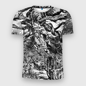 Мужская футболка 3D Slim с принтом Демонический хаос в Новосибирске, 100% полиэстер с улучшенными характеристиками | приталенный силуэт, круглая горловина, широкие плечи, сужается к линии бедра | demon | devil | evil | hell | satana | ад | арт | демон | дьявол | зло | искусство | монстр | сатана