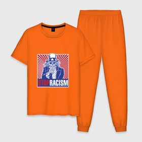 Мужская пижама хлопок с принтом Stop Racism в Белгороде, 100% хлопок | брюки и футболка прямого кроя, без карманов, на брюках мягкая резинка на поясе и по низу штанин
 | патриот | патриотизм | расизм | стоп расизму