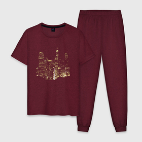 Мужская пижама хлопок с принтом Ночные огни мегаполиса в Тюмени, 100% хлопок | брюки и футболка прямого кроя, без карманов, на брюках мягкая резинка на поясе и по низу штанин
 | город | мегаполис | ночной город | ночь | окна | темный