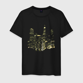 Мужская футболка хлопок с принтом Ночные огни мегаполиса в Курске, 100% хлопок | прямой крой, круглый вырез горловины, длина до линии бедер, слегка спущенное плечо. | Тематика изображения на принте: город | мегаполис | ночной город | ночь | окна | темный