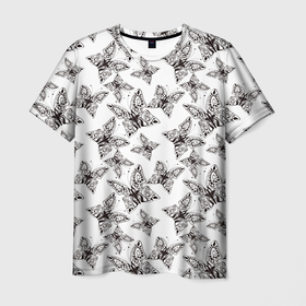 Мужская футболка 3D с принтом Ажурные черный бабочки в Кировске, 100% полиэфир | прямой крой, круглый вырез горловины, длина до линии бедер | абстрактный | ажурные бабочки | детский | кружевной | модный | монохромный | современный | черный и белый