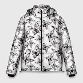 Мужская зимняя куртка 3D с принтом Ажурные черный бабочки в Белгороде, верх — 100% полиэстер; подкладка — 100% полиэстер; утеплитель — 100% полиэстер | длина ниже бедра, свободный силуэт Оверсайз. Есть воротник-стойка, отстегивающийся капюшон и ветрозащитная планка. 

Боковые карманы с листочкой на кнопках и внутренний карман на молнии. | абстрактный | ажурные бабочки | детский | кружевной | модный | монохромный | современный | черный и белый