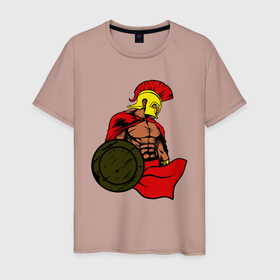 Мужская футболка хлопок с принтом Спартанец в Новосибирске, 100% хлопок | прямой крой, круглый вырез горловины, длина до линии бедер, слегка спущенное плечо. | воин | вояка | гоплит | иллюстрация | спартанец | щит