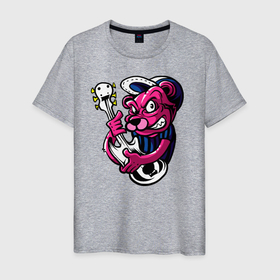 Мужская футболка хлопок с принтом Гитарист медведь , 100% хлопок | прямой крой, круглый вырез горловины, длина до линии бедер, слегка спущенное плечо. | гитара | гитарист | иллюстрация | мишка | музыкант