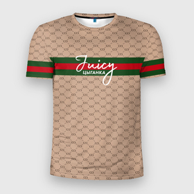 Мужская футболка 3D Slim с принтом Juicy цыганка. Гуччи в Новосибирске, 100% полиэстер с улучшенными характеристиками | приталенный силуэт, круглая горловина, широкие плечи, сужается к линии бедра | gucci | instasamka | juicy цыганка | гуччи | инстасамка