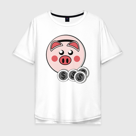 Мужская футболка хлопок Oversize с принтом Копилка в Санкт-Петербурге, 100% хлопок | свободный крой, круглый ворот, “спинка” длиннее передней части | деньги | копилка | монеты | поросёнок | свинья