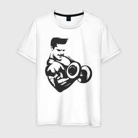 Мужская футболка хлопок с принтом Бодибилдер в Екатеринбурге, 100% хлопок | прямой крой, круглый вырез горловины, длина до линии бедер, слегка спущенное плечо. | 