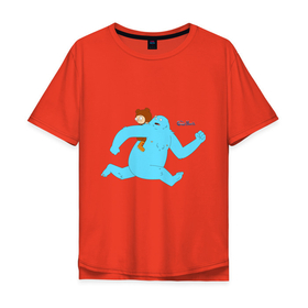 Мужская футболка хлопок Oversize с принтом Йети и Мун в Тюмени, 100% хлопок | свободный крой, круглый ворот, “спинка” длиннее передней части | moon tobin | the great north | великий север | закусочная боба | йети | мун тобин | снежный человек