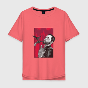 Мужская футболка хлопок Oversize с принтом Эминем в Новосибирске, 100% хлопок | свободный крой, круглый ворот, “спинка” длиннее передней части | Тематика изображения на принте: eminem | hip hop | rap | rep | исполнители | исполнитель | маршал мэтерс | музыка | реп | эминем | эминэм