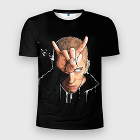 Мужская футболка 3D Slim с принтом Blind Eminem в Новосибирске, 100% полиэстер с улучшенными характеристиками | приталенный силуэт, круглая горловина, широкие плечи, сужается к линии бедра | Тематика изображения на принте: eminem | hip hop | rap | rep | исполнители | исполнитель | маршал мэтерс | музыка | реп | эминем | эминэм