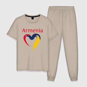 Мужская пижама хлопок с принтом Armenia Heart в Новосибирске, 100% хлопок | брюки и футболка прямого кроя, без карманов, на брюках мягкая резинка на поясе и по низу штанин
 | armenia | heart | арарат | армения | армяне | армянин | арцах | город | горы | ереван | кавказ | карта | народ | орёл | путешествие | саркисян | сердце | ссср | страна | турист | флаг