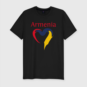 Мужская футболка хлопок Slim с принтом Armenia Heart в Тюмени, 92% хлопок, 8% лайкра | приталенный силуэт, круглый вырез ворота, длина до линии бедра, короткий рукав | armenia | heart | арарат | армения | армяне | армянин | арцах | город | горы | ереван | кавказ | карта | народ | орёл | путешествие | саркисян | сердце | ссср | страна | турист | флаг