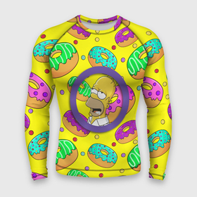 Мужской рашгард 3D с принтом Гомер ням Пончик в Курске,  |  | cartoon | donut | homer | rainbow | the simpsons | yellow | в тренде | гомер | желтая | мультфильм | пончик | популярные | принт | радужный | симпсоны | топ