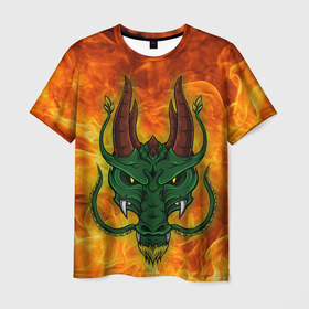 Мужская футболка 3D с принтом Японский дракон | Japanese Dragon в Екатеринбурге, 100% полиэфир | прямой крой, круглый вырез горловины, длина до линии бедер | dragon | fire | japanese dragon | monster | драго | дракон | монстр | огнедыщащий | огонь | прикольная картинка | чудовище | японский дракон | ящерица