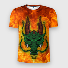 Мужская футболка 3D Slim с принтом Японский дракон | Japanese Dragon в Курске, 100% полиэстер с улучшенными характеристиками | приталенный силуэт, круглая горловина, широкие плечи, сужается к линии бедра | dragon | fire | japanese dragon | monster | драго | дракон | монстр | огнедыщащий | огонь | прикольная картинка | чудовище | японский дракон | ящерица