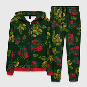Мужской костюм 3D с принтом ветки рябины и облепихи в Новосибирске, 100% полиэстер | Манжеты и пояс оформлены тканевой резинкой, двухслойный капюшон со шнурком для регулировки, карманы спереди | ветки | деревья | зеленый | зима | лес | листья | новый год | облепиха | осень | праздничный | природа | рождество | рябина | темно зеленый | ягоды