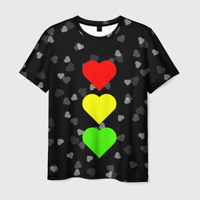 Мужская футболка 3D с принтом СВЕТОФОР ИЗ СЕРДЕЦ , 100% полиэфир | прямой крой, круглый вырез горловины, длина до линии бедер | affection | cardiac | fondness | heart | love | loving | девочке | девушке | женская солидарность | любить | любовь | мальчику | маме | мужчине | парная | светофор из сердец | сердечко | сердце