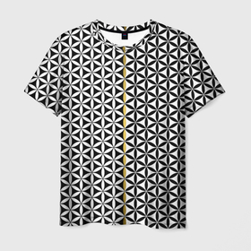 Мужская футболка 3D с принтом Цветок Жизни (чёрно белый) в Тюмени, 100% полиэфир | прямой крой, круглый вырез горловины, длина до линии бедер | геометрия пространства | герметизм | древо жизни | друнвало мельхиседек | золотое сечение | куб метатрона | матрица | мудрость | роза мира | сакральная геометрия | семя жизни