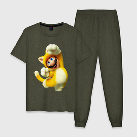 Мужская пижама хлопок с принтом Mario cat в Курске, 100% хлопок | брюки и футболка прямого кроя, без карманов, на брюках мягкая резинка на поясе и по низу штанин
 | cat | mario | nintendo | switch | кот | марио | нинтендо | свитч