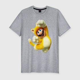 Мужская футболка хлопок Slim с принтом Mario cat , 92% хлопок, 8% лайкра | приталенный силуэт, круглый вырез ворота, длина до линии бедра, короткий рукав | cat | mario | nintendo | switch | кот | марио | нинтендо | свитч
