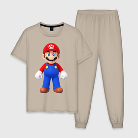 Мужская пижама хлопок с принтом Mario в Екатеринбурге, 100% хлопок | брюки и футболка прямого кроя, без карманов, на брюках мягкая резинка на поясе и по низу штанин
 | mario | nintendo | switch | марио | нинтендо | свитч