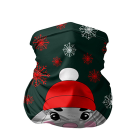 Бандана-труба 3D с принтом зимний кролик и снежинки в Екатеринбурге, 100% полиэстер, ткань с особыми свойствами — Activecool | плотность 150‒180 г/м2; хорошо тянется, но сохраняет форму | заяц | зеленый | зима | красная шапка | красный | кролик | мороз | нарисованный от руки | новый год | праздник | рождество | снег | снегопад | снежинки | холод | шарф
