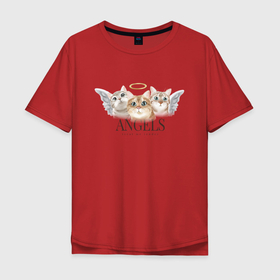Мужская футболка хлопок Oversize с принтом Кошки ангелы в Санкт-Петербурге, 100% хлопок | свободный крой, круглый ворот, “спинка” длиннее передней части | cat | ангел | ангелочки | ангелы | кот | котенок | котик | котята | кошечка | кошка