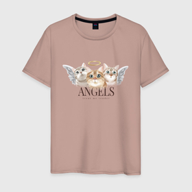 Мужская футболка хлопок с принтом Кошки ангелы в Кировске, 100% хлопок | прямой крой, круглый вырез горловины, длина до линии бедер, слегка спущенное плечо. | cat | ангел | ангелочки | ангелы | кот | котенок | котик | котята | кошечка | кошка