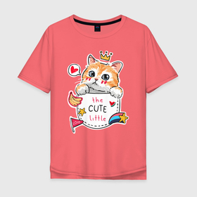 Мужская футболка хлопок Oversize с принтом Котенок в кармане , 100% хлопок | свободный крой, круглый ворот, “спинка” длиннее передней части | cat | ангелочки | кот | котенок | котик | котята | кошечка | кошка