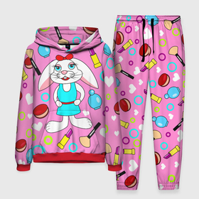 Мужской костюм 3D (с толстовкой) с принтом кролик и косметика в Тюмени,  |  | белые сердца | веселый | девочка | детский | духи | зайчик | кисть | косметика | косметичка | кролик | мультяшный | нежный | помада | пудра | разноцветный | розовый | румяна | сердечки