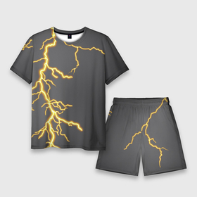 Мужской костюм с шортами 3D с принтом Яркая молния в Белгороде,  |  | гроза | гром | желтый | молния | рисунок | узор | чёрный | электрический заряд | электричество | яркая молния | яркий свет | ярко