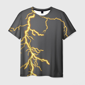 Мужская футболка 3D с принтом Яркая молния в Екатеринбурге, 100% полиэфир | прямой крой, круглый вырез горловины, длина до линии бедер | гроза | гром | желтый | молния | рисунок | узор | чёрный | электрический заряд | электричество | яркая молния | яркий свет | ярко