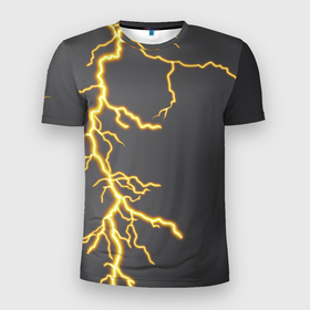 Мужская футболка 3D Slim с принтом Яркая молния , 100% полиэстер с улучшенными характеристиками | приталенный силуэт, круглая горловина, широкие плечи, сужается к линии бедра | гроза | гром | желтый | молния | рисунок | узор | чёрный | электрический заряд | электричество | яркая молния | яркий свет | ярко