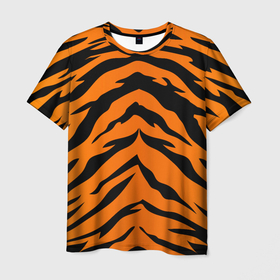 Мужская футболка 3D с принтом Шкура тигра , 100% полиэфир | прямой крой, круглый вырез горловины, длина до линии бедер | 2022 | tiger | животное | полосатый | полоски | полосы | тигр | хищник