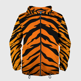 Мужская ветровка 3D с принтом Шкура тигра в Новосибирске, 100% полиэстер | подол и капюшон оформлены резинкой с фиксаторами, два кармана без застежек по бокам, один потайной карман на груди | 2022 | tiger | животное | полосатый | полоски | полосы | тигр | хищник