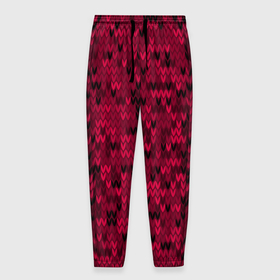 Мужские брюки 3D с принтом Красно черный абстрактный узор в Тюмени, 100% полиэстер | манжеты по низу, эластичный пояс регулируется шнурком, по бокам два кармана без застежек, внутренняя часть кармана из мелкой сетки | абстрактный | вязание | красно черный | красный | модный | скандинавский | современный