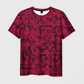 Мужская футболка 3D с принтом Красно черный абстрактный узор , 100% полиэфир | прямой крой, круглый вырез горловины, длина до линии бедер | абстрактный | вязание | красно черный | красный | модный | скандинавский | современный