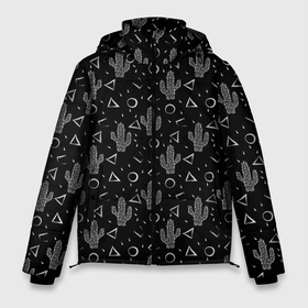 Мужская зимняя куртка 3D с принтом Черно белые кактусы в Курске, верх — 100% полиэстер; подкладка — 100% полиэстер; утеплитель — 100% полиэстер | длина ниже бедра, свободный силуэт Оверсайз. Есть воротник-стойка, отстегивающийся капюшон и ветрозащитная планка. 

Боковые карманы с листочкой на кнопках и внутренний карман на молнии. | Тематика изображения на принте: лето | мексиканский | монохромный | пляжный | популярный узор | пустыня | современный | цветы кактуса | черно белый