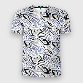 Мужская футболка 3D Slim с принтом Абстрактный сиренево черный , 100% полиэстер с улучшенными характеристиками | приталенный силуэт, круглая горловина, широкие плечи, сужается к линии бедра | абстрактный | камуфляж | клетка | клетчатый узор | молодежный | разводы | современный | черный и сиреневый